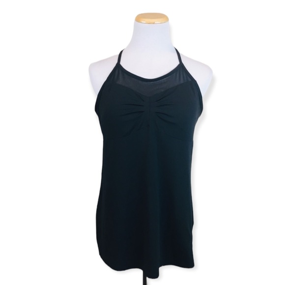 FABLETICS Black Halter T Strap Ruched Yoga Tank MEDIUM Shelf Bra Stretch - Picture 1 of 7